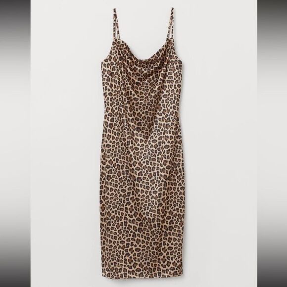 H&M Divided Small Tan and Brown Cheetah Print Slip‎ Dress - Picture 1 of 6